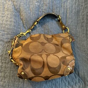 Coach Tan and Brown Signature Shoulder Bag